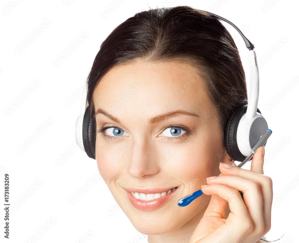Support phone operator in headset, isolated Support phone operator in headset, isolated