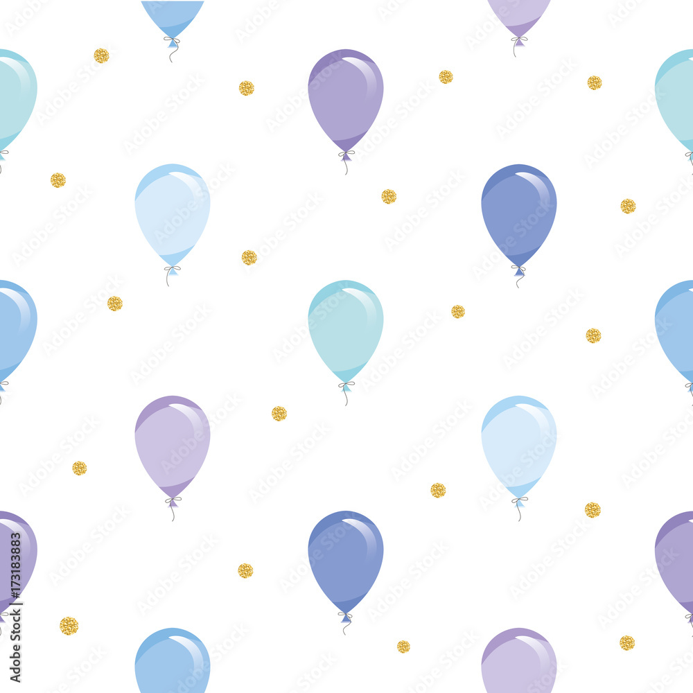 Festive seamless pattern background with balloons and glitter gold confetti. For holidays, birthday, baby shower design. Festive seamless pattern background with balloons and glitter gold confetti. For holidays, birthday, baby shower design.