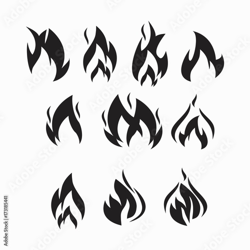 Fire flames, set icons