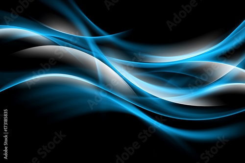 Blue glowing fractal waves background.