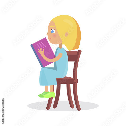 Girl in Night Gown Sits on Chair, Read Fairy Tales