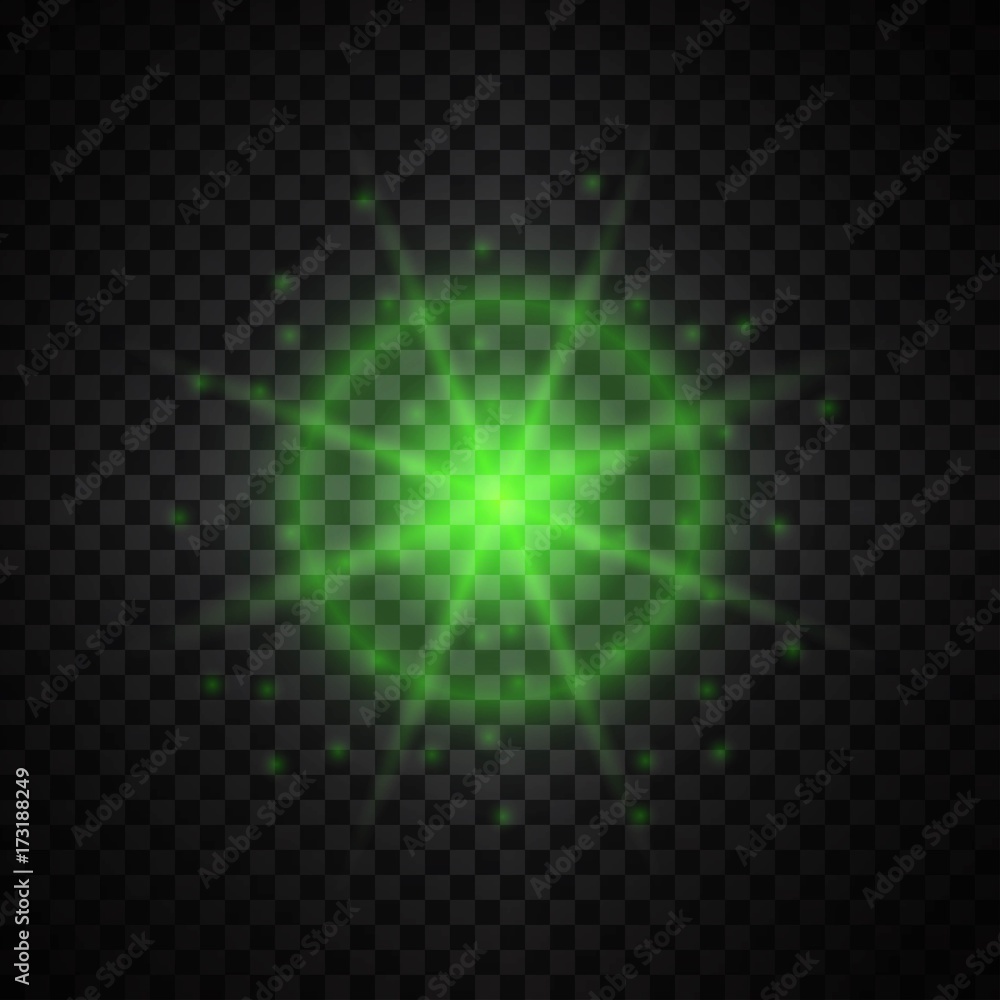 Vector green glowing lights on transparent background. Special effect ...