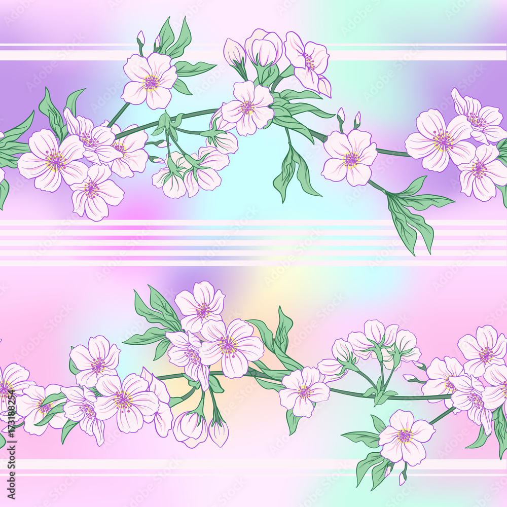 Seamless pattern with Japanese blossom sakura. Vector stock illu