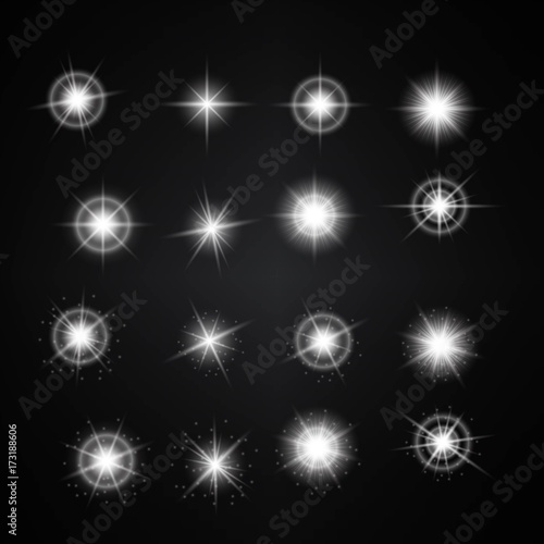 Vector Set of Different White Lights. Different Stars Collection. Star Lights