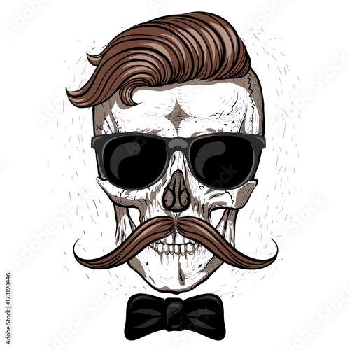 Skull hipster with glasses and mustache.