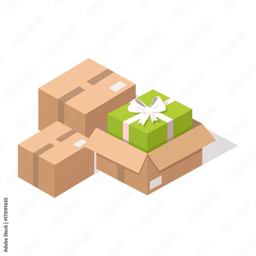 Cardboard post boxes with Presents Illustration Cardboard post boxes with Presents Illustration