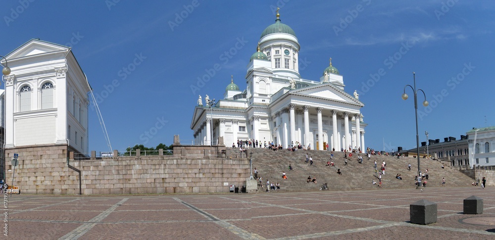Senate Square with Lutheran Cathedral is landmark of Helsinki, Finland. 