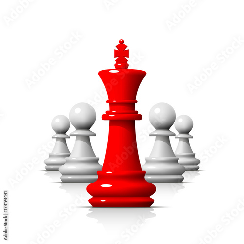 Leader in the chess game, business team on the white background . Vector illustration