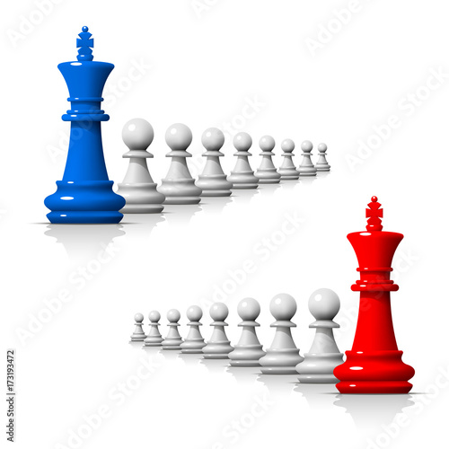 Leader in the chess game, business team on the white background . Vector illustration