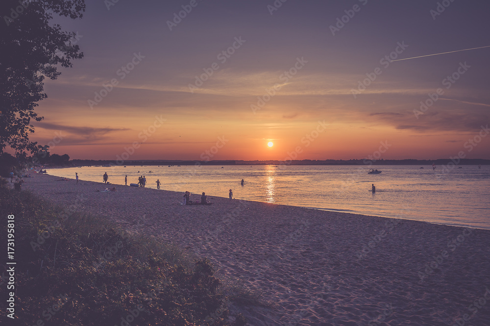 Beautiful sunrise over the beach in Rewa Poland