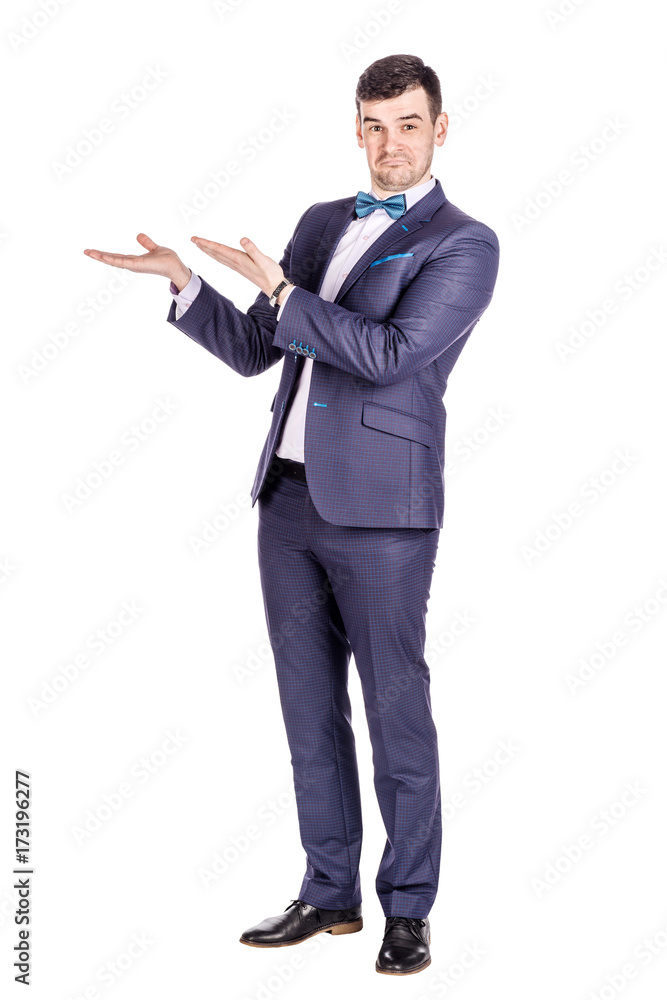 man presenting or showing something your text or product. human emotion expression and lifestyle concept. image on a white studio background. man presenting or showing something your text or product. human emotion expression and lifestyle concept. image on a white studio background.