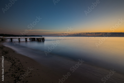 Anazing sunrise over the sea. Pier in Sopot.