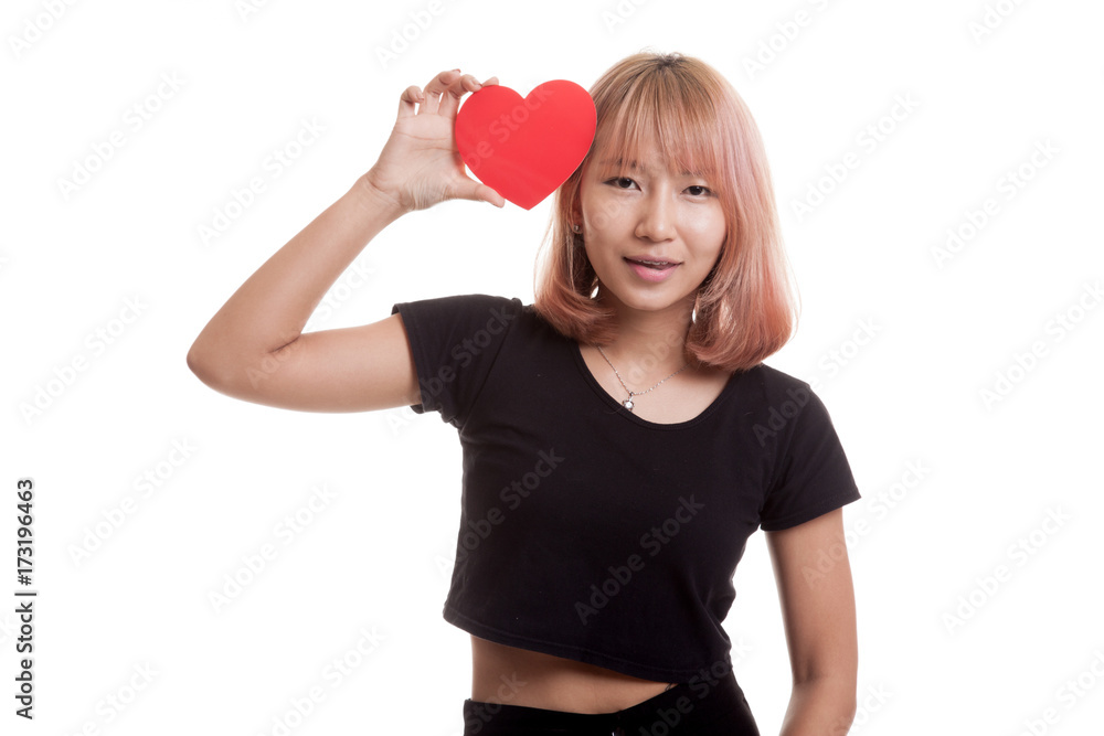 Asian woman with red heart. Asian woman with red heart.