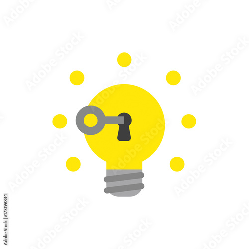 Flat design style vector concept of key unlock light bulb and glowing