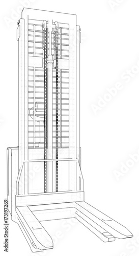 Warehouse Forklift. Wire-frame. EPS10 format. Vector rendering of 3d