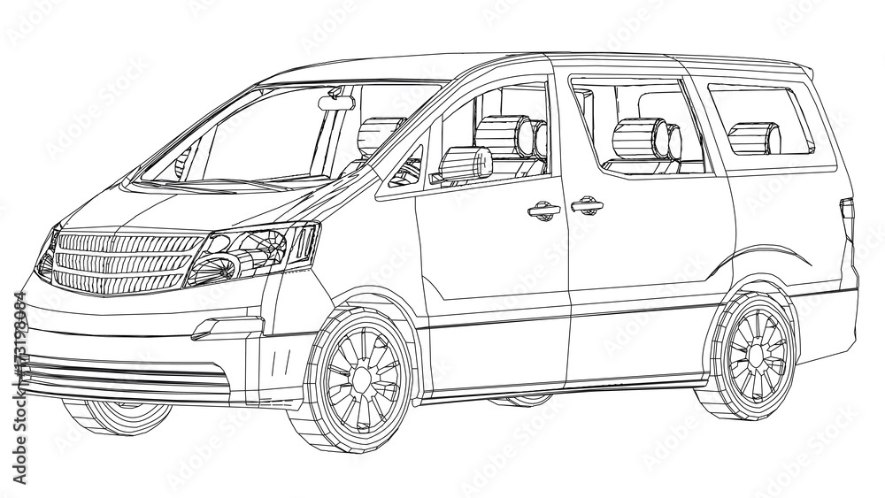 Minivan, car. Abstract drawing. Wire-frame. EPS10 format Vector created of 3d