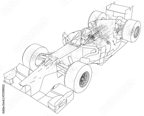 Race car. Wire-frame. EPS10 format. Vector created of 3d