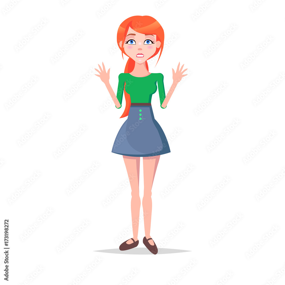 Scared Young Woman Cartoon Flat Vector Character Scared Young Woman Cartoon Flat Vector Character