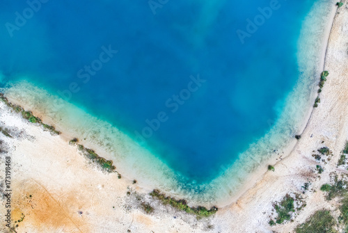 Abstract aerial photo from the corner of a gravel pond