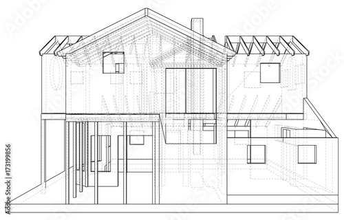 House drawing in vector. The contours of the house. Vector created of 3d.
