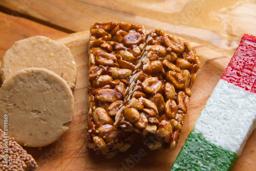 Coconut flag, palanqueta and mazapan candies photo