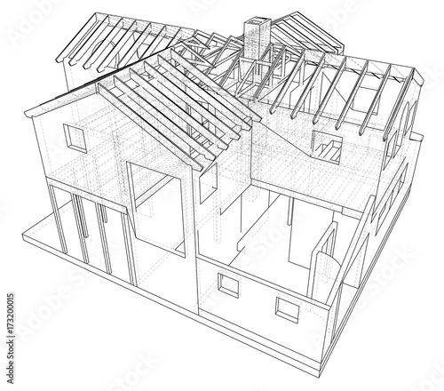 Vector sketch house on the white background. EPS 10. Vector created of 3d.