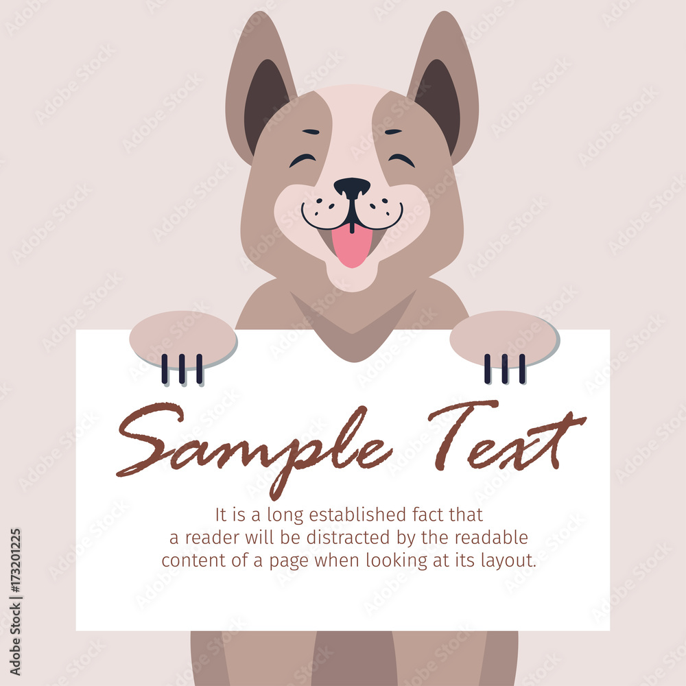 Cute Dog Holding Banner with Sample Text Vector