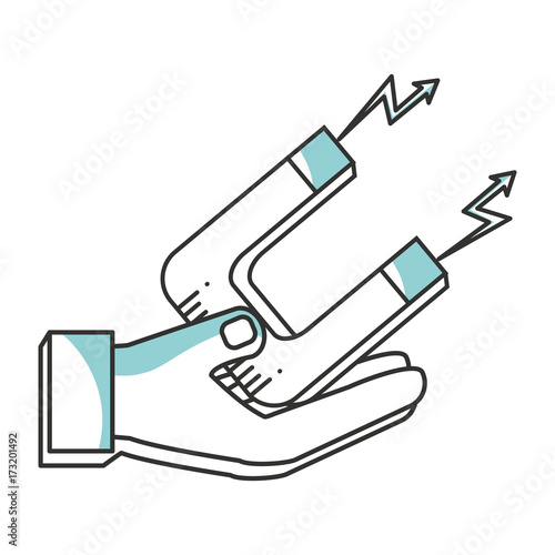 hand holding a magnet icon over white background vector illustration