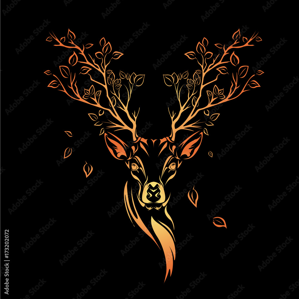 Fototapeta premium Ethnic colored head of deer with branches on the horns. totem / tattoo design. Use for print, posters, t-shirts. Vector illustration