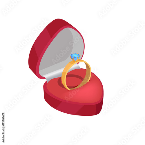 Gold Engagement Ring with Blue Diamond In Red Box
