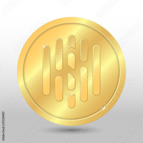 Gold vector hush coin on a gray background. Virtual currency