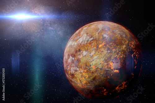 Fototapeta Naklejka Na Ścianę i Meble -  alien lava planet lit by a bright and hot star