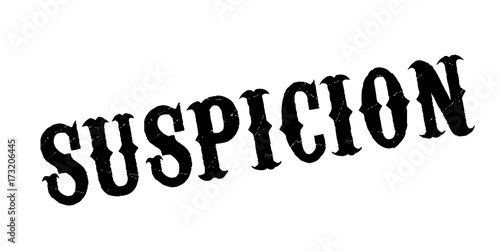 Suspicion rubber stamp. Grunge design with dust scratches. Effects can be easily removed for a clean, crisp look. Color is easily changed.