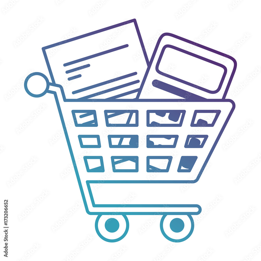 shopping cart with document and calculator shopping cart with document and calculator