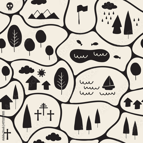 Obraz na płótnie seamless abstarct monochrome hand drawn village map pattern background w salonie