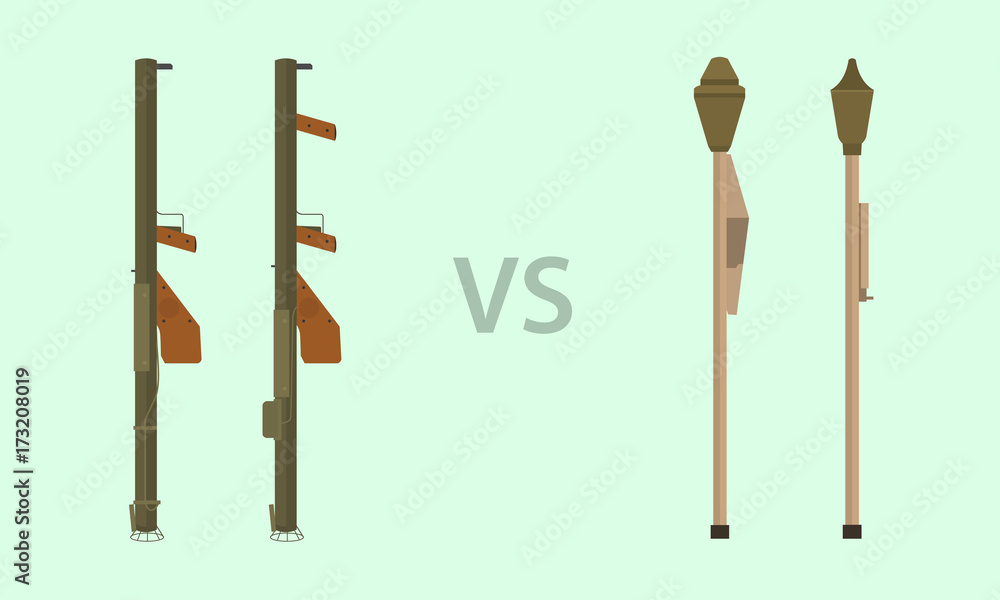 compare versus usa and german anti-tank personel panzerfaust vs m1 and m1a1 - obrazy, fototapety, plakaty 