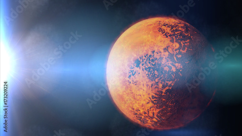 exoplanet TRAPPIST-1b, tidally locked alien planet lit by a nearby dwarf star