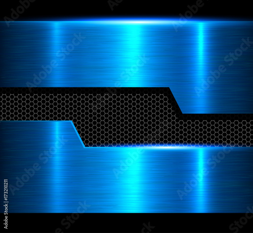 Metal background, blue polished metallic texture