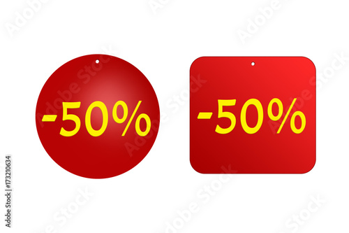50 percent from red stickers on a white background. discounts and sales, holidays and education