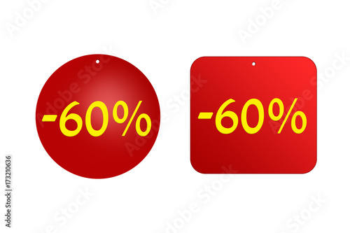 60 percent from red stickers on a white background. discounts and sales, holidays and education
