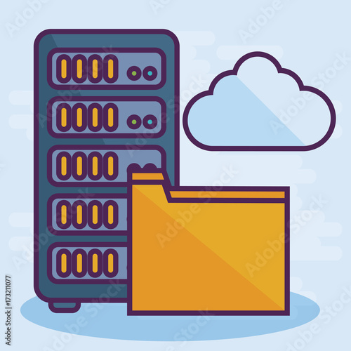 database disk storage with cloud and folder  icon over white background colorful design vector illustration
