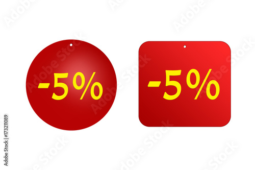 5 percent from red stickers on a white background. discounts and sales, holidays and education