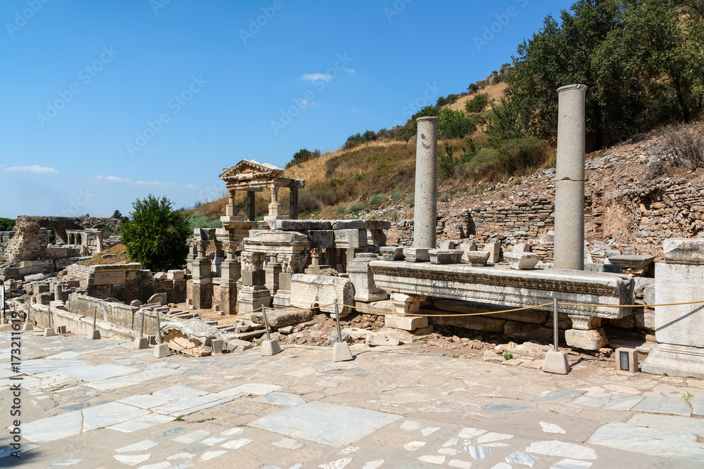 Fountain of Trajan, Nymphaeum Traiani, in Ephesus ancient city, Selcuk, Turkey.
