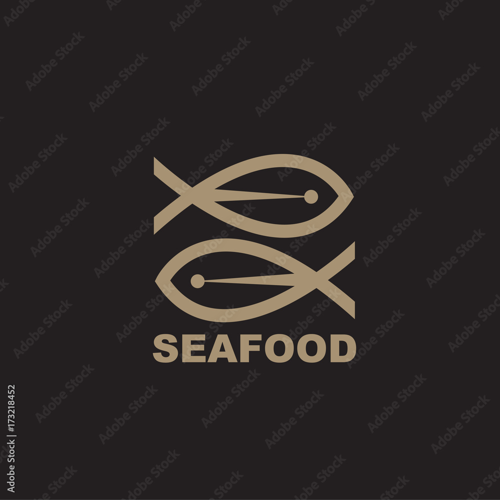 seafood icon with fish on black background seafood icon with fish on black background