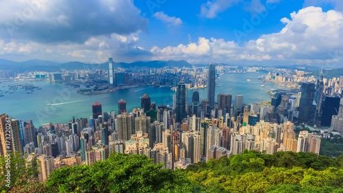 Hong Kong Cityscape High Viewpoint Of The Victoria Peak 4K Time Lapse (zoom in)