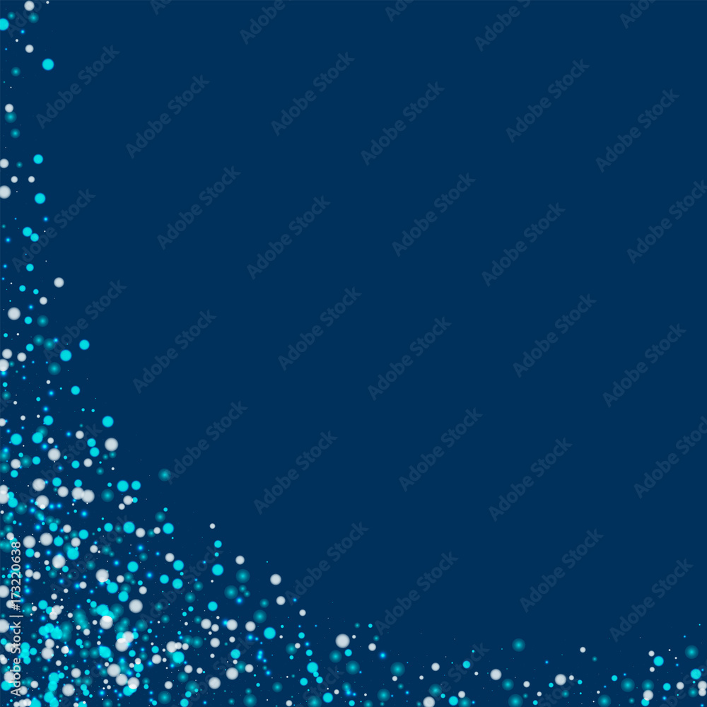 Amazing falling snow. Abstract left bottom corner with amazing falling snow on deep blue background. Majestic Vector illustration. Amazing falling snow. Abstract left bottom corner with amazing falling snow on deep blue background. Majestic Vector illustration.