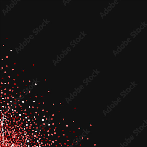 Red gold glitter. Messy bottom left corner with red gold glitter on black background. Shapely Vector illustration.