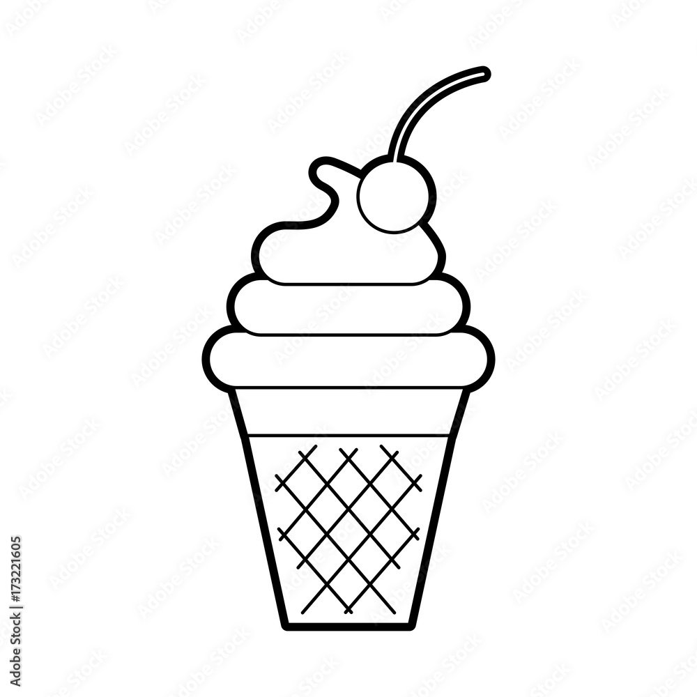 fresh tasty ice cream ball cone with one cherry waffle cup vector illustration fresh tasty ice cream ball cone with one cherry waffle cup vector illustration