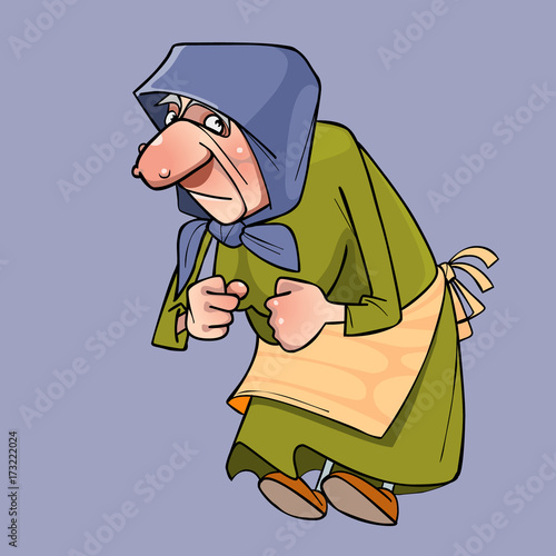 cartoon old grandmother in a headscarf holding fists