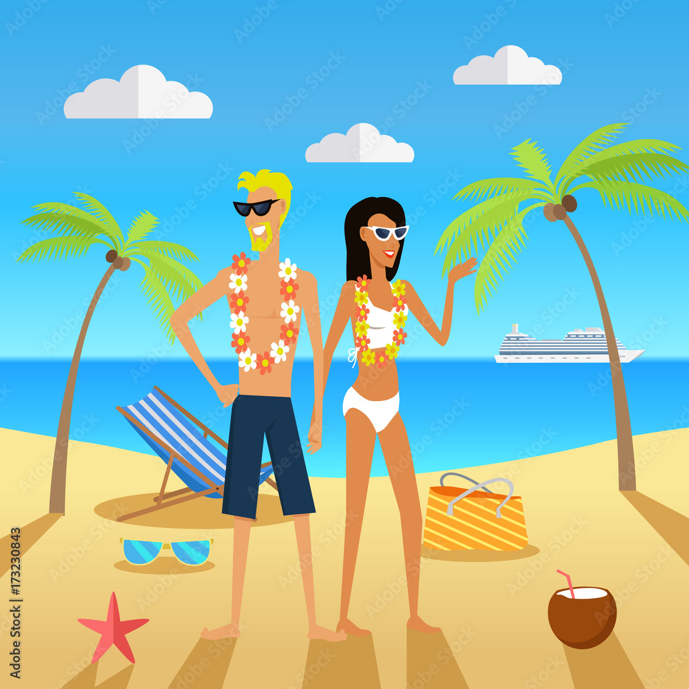 People on Vacation Vector Concept in Flat Design